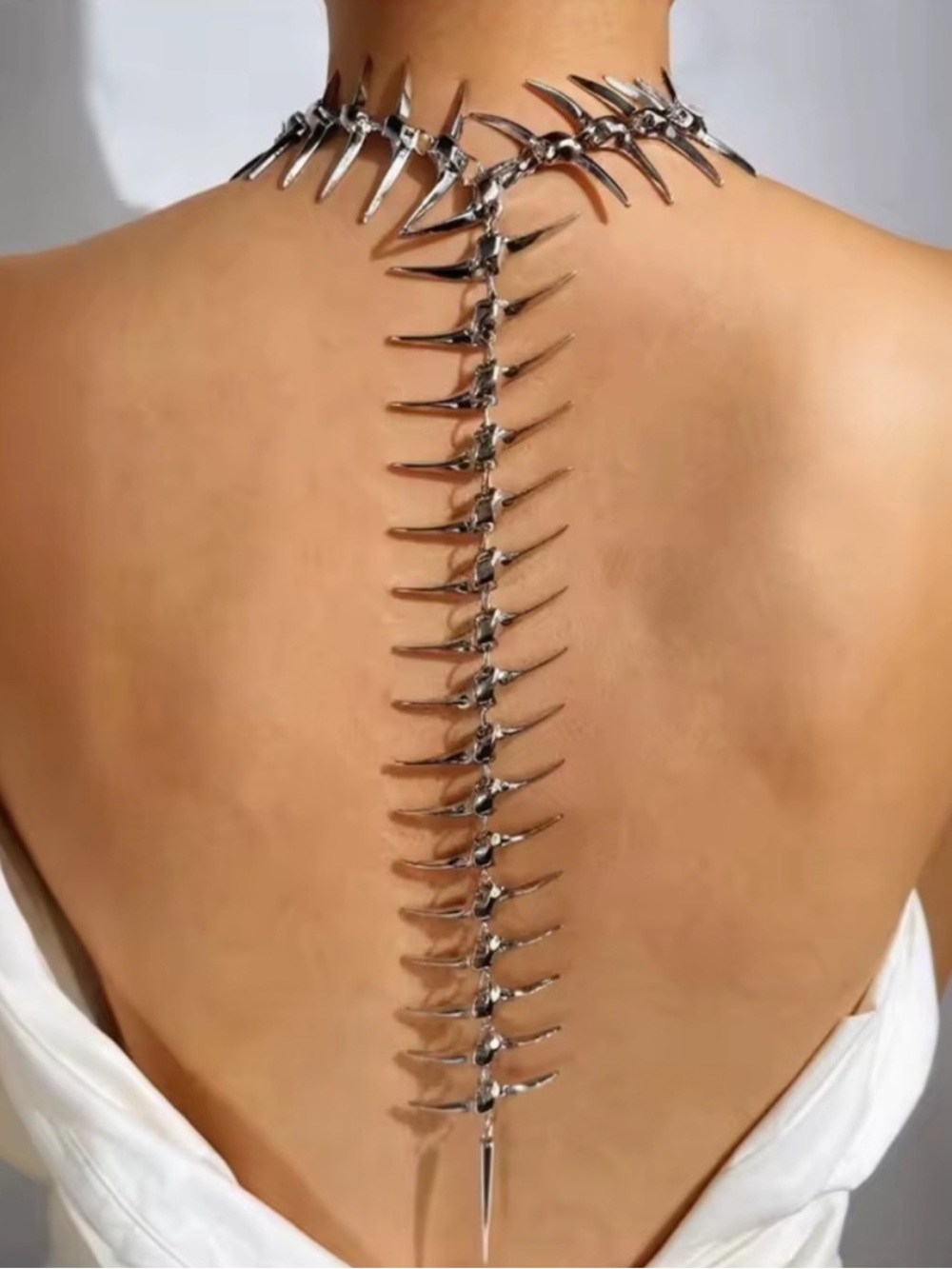 Silver Spine-Back Statement Dress Necklace